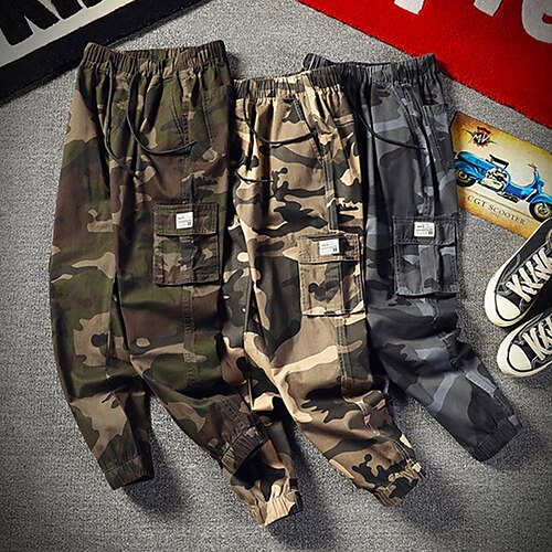 

Men's Cargo Pants Tapered pants Tactical Trousers Drawstring Elastic Waist Multi Pocket Camouflage Comfort Breathable Ankle-Length Sports Outdoor Daily Cotton Blend Casual Tactical Army Green Khaki