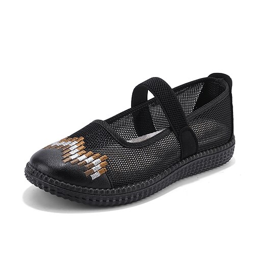 

Women's Slip-Ons Daily Plus Size Summer Flat Heel Round Toe Casual Minimalism Walking Shoes Mesh Ankle Strap Solid Colored Black Red