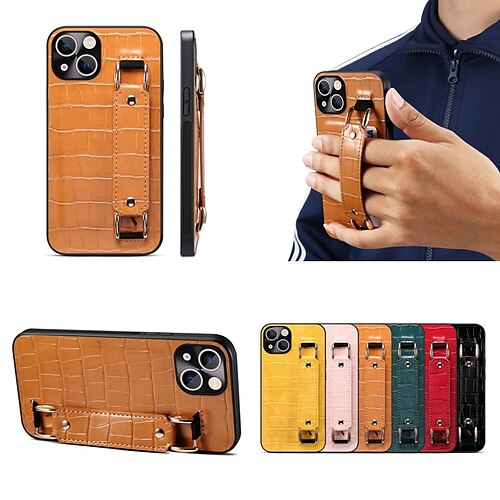 

Phone Case For Apple Back Cover iPhone 14 Pro Max 14 Plus 13 12 11 Pro Max Mini X XR XS Bumper Frame with Wrist Strap Card Holder Slots Crocodile Skin Prints PU Leather