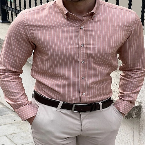 

Men's Shirt Striped Turndown Street Casual Button-Down Long Sleeve Tops Casual Fashion Breathable Comfortable Pink