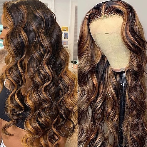 

134/44 HD Highlight Wig Human Hair Brazilian Glueless Wig 150%/180% Density Honey Blonde Colored Human Hair Wigs for Women Ombre Body Wave Lace Front Wig
