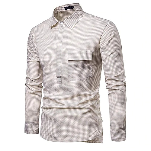 

Men's Shirt Plaid Turndown Casual Daily Button-Down Long Sleeve Tops Casual Fashion Breathable Comfortable Khaki