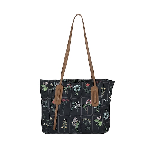

Women's Tote Canvas Tote Bag Canvas Zipper Flower Floral Print Daily Going out Black Beige