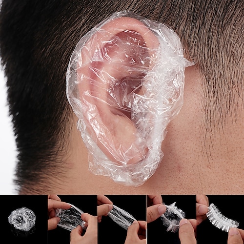 

100pcs Disposable Waterproof Transparent Ear Cover Bath Shower Salon Ear Protector Household Hair Dyeing Earmuffs