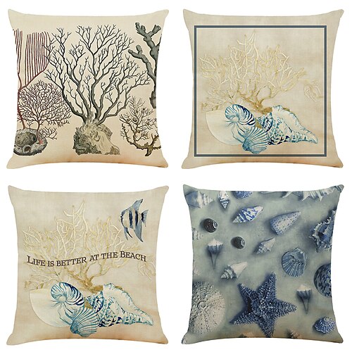 

Blue Shell Double Side Cushion Cover 4PC Soft Decorative Square Throw Pillow Cover Cushion Case Pillowcase for Bedroom Livingroom Superior Quality Machine Washable Indoor Cushion for Sofa Couch Bed Chair