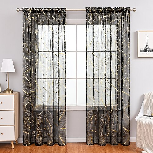 

1 Panel Black Rod Pocket Sheer Curtain for Bedroom Window Curtain Black for Kitchen Bedroom Children Living Room Yard