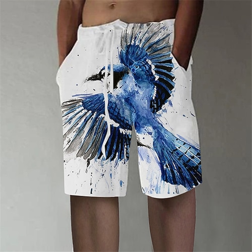 

Men's Designer Stylish Straight Shorts 3D Print Elastic Waist Short Pants Sports Outdoor Daily Graphic Prints Bird Cotton Blend Comfort Breathable Mid Waist White S M L XL XXL / Summer / Animal