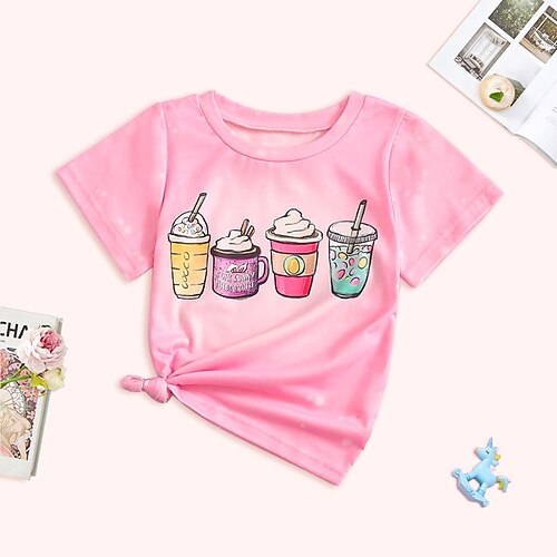 

Kids Girls' T shirt Graphic Daily Short Sleeve Cute 3-8 Years Spring Pink