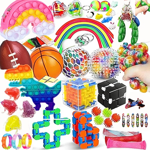 

63pcs Sensory Fidget Toys Set Bundle-DNA Marble and Mesh Stress Relief Balls with Fidget Hand Toys for Boy Girl Adults Calming Toys for ADHD Autism Anxiety Relief