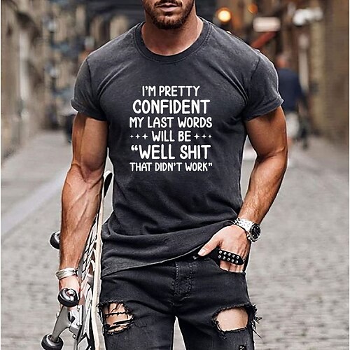 

Men's T shirt Hot Stamping Letter Round Neck Casual Daily Print Short Sleeve Tops Simple Basic Black Blue Gray