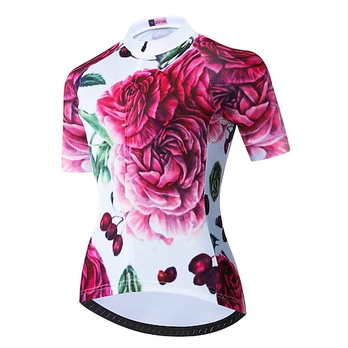 

21Grams Women's Cycling Jersey Short Sleeve Bike Top with 3 Rear Pockets Mountain Bike MTB Road Bike Cycling Breathable Quick Dry Moisture Wicking Reflective Strips Red Floral Botanical Polyester