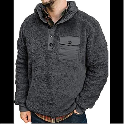 

Men's Winter Jacket Winter Coat Casual Daily Weekend Standing Collar Sportswear Casual Fuzzy Jacket Outerwear Solid Color Pocket Dark Gray / Long Sleeve