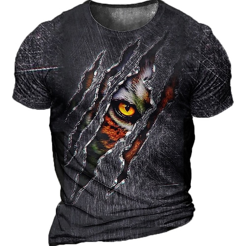 

Men's Unisex T shirt Tee 3D Print Graphic Prints Tiger Crew Neck Street Daily Print Short Sleeve Tops Casual Designer Big and Tall Sports Black