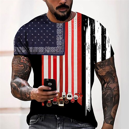 

Men's Unisex T shirt Tee 3D Print Graphic Prints National Flag Crew Neck Street Daily Print Short Sleeve Tops Casual Designer Big and Tall Sports Red