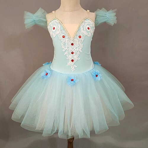 

Ballet Tutu Dress Dress Rhinestone Lace Embroidery Girls' Training Performance Sleeveless High Mesh Polyester