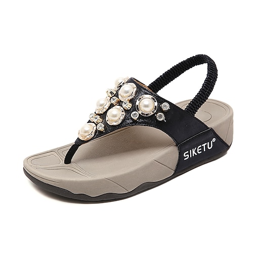 

Women's Sandals Wedge Sandals Wedge Heels Rhinestone Wedge Heel Round Toe Open Toe Elegant Casual Daily Office Walking Shoes PU Leather Elastic Band Spring Summer Solid Colored Black Gray Gold