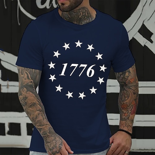 

Men's T shirt Hot Stamping Graphic Letter Crew Neck Casual Daily Print Short Sleeve Tops Fashion Vintage Designer Big and Tall Blue Gray Red