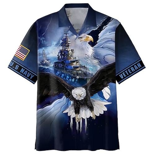 

Men's Shirt Eagle Turndown Street Casual 3D Button-Down Tops Casual Fashion Breathable Comfortable BlackWhiteNavy Blue