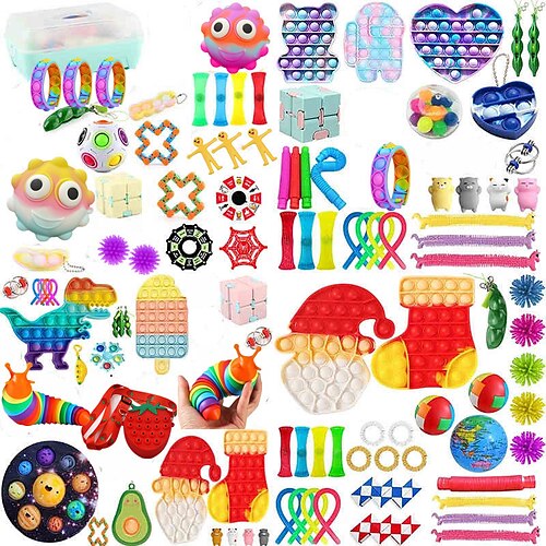 

HOT 80 Pack Fidget Sensory Toy Set Stress Relief Toys Autism Anxiety Relief Stress Pop Bubble Fidget Sensory Toy For Boy Girl Adults