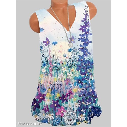 

Women's Floral Tank Top Camis Floral Print V Neck Casual Streetwear Tops Blue / 3D Print