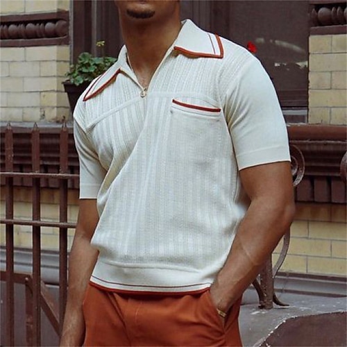 

Men's Shirt Solid Color Turndown Street Casual Zipper Short Sleeve Tops Casual Fashion Breathable Comfortable White