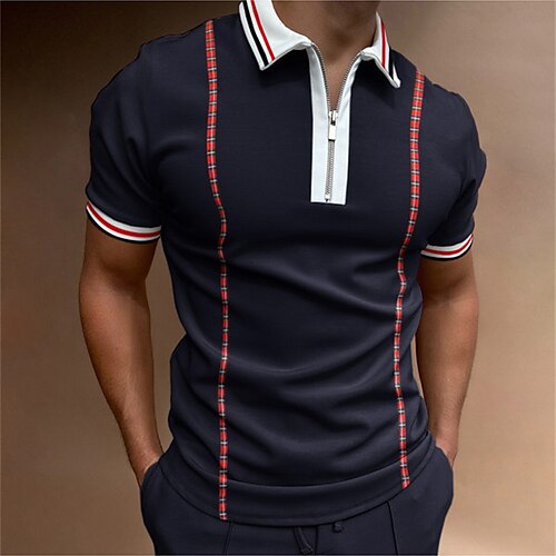 

Men's Collar Polo Shirt Golf Shirt Quarter Zip Polo Striped Turndown Black Outdoor Street Short Sleeve Zipper Clothing Apparel Fashion Casual Breathable Comfortable