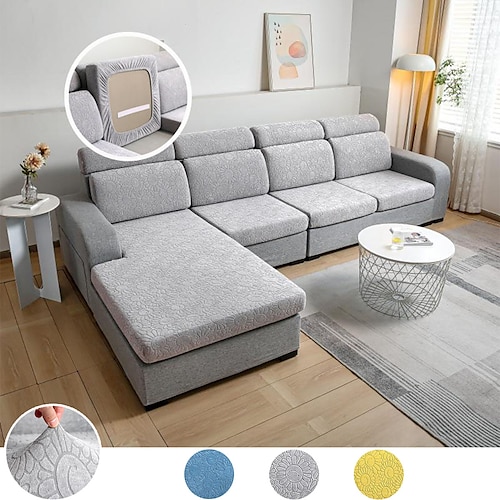 

Knitted Jacquard Elastic Plain Solid Sofa Seat Cushion Cover Chair Cover Stretch Washable Removable Slipcover Sofa Couch Cover 1/2/3/4 Seat Living Room Sofa Cover