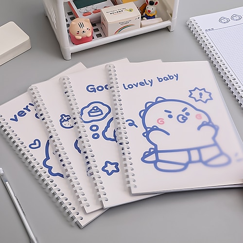 

4 pcs Spiral Journal Grid B5 6.9×9.8 Inch Kawaii Cartoon Simplicity Paper SoftCover Diary 60 Pages Notebook for School Office Business