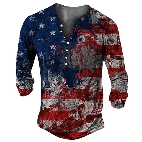 

Men's Henley Shirt Tee T shirt Tee 3D Print Graphic Color Block National Flag Plus Size Henley Daily Sports Button-Down Print Long Sleeve Tops Basic Classic Designer Comfortable Red