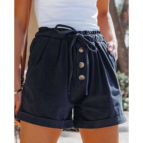 

Women's Culottes Wide Leg Shorts Linen / Cotton Blend Navy Blue Apricot Mid Waist Fashion Sporty Casual Weekend Side Pockets Short Comfort Plain S M L XL
