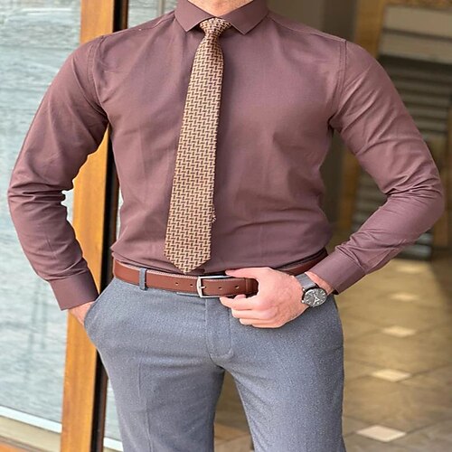 

Men's Shirt Solid Colored Turndown Casual Daily Button-Down Long Sleeve Tops Casual Fashion Breathable Comfortable Brown