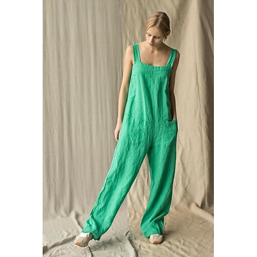 

Dame Bukser Jumpsuit Sparkedrakter Falsk Lin Grønn Medium Midje Mote Avslappet Helg Sidelommer Mikroelastisk Full lengde Komfort عادي S M L XL XXL / Løstsittende