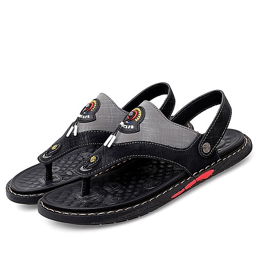 

Men's Sandals Casual Classic Daily Outdoor PU Black Gray Spring Summer