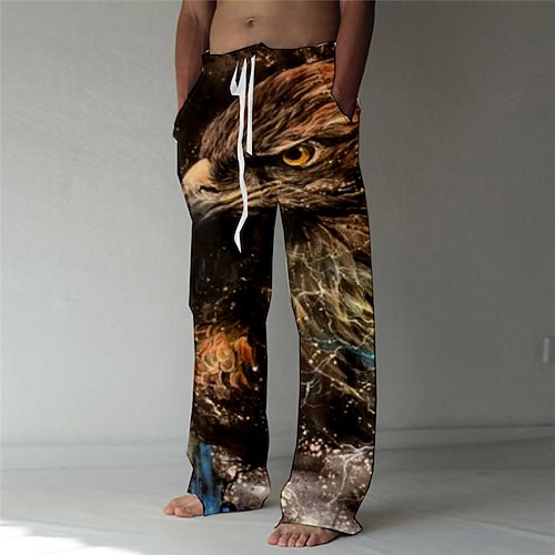 

Men's Trousers Beach Pants Straight 3D Print Elastic Drawstring Design Front Pocket Graphic Prints Eagle Comfort Soft Casual Daily Fashion Designer Black