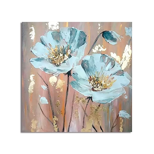 

Oil Painting Hand Painted Square Abstract Floral / Botanical Modern Stretched Canvas