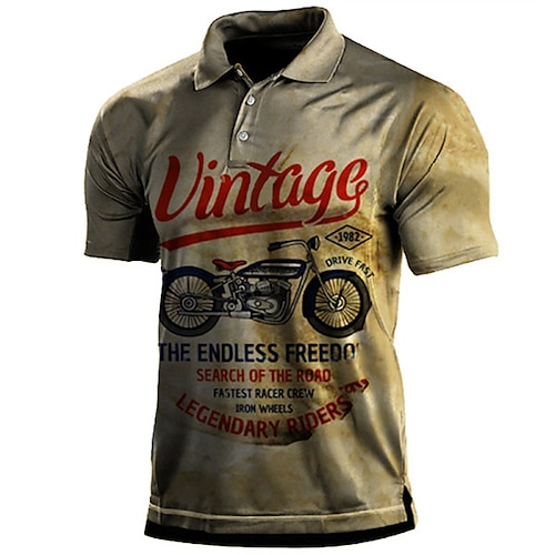 

Men's Collar Polo Shirt Golf Shirt Motorcycle Turndown Khaki 3D Print Casual Daily Short Sleeve Button-Down Clothing Apparel Sports Fashion Casual Comfortable