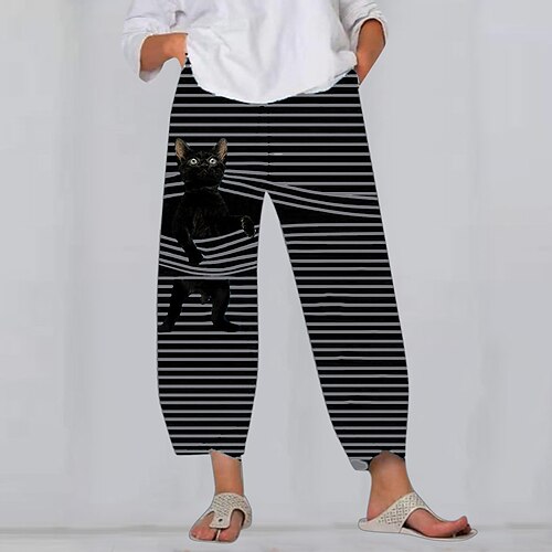 

Women's Chinos Pants Trousers Black / White Green Blue Mid Waist Fashion Casual Weekend Side Pockets Print Micro-elastic Ankle-Length Comfort Animal S M L XL XXL