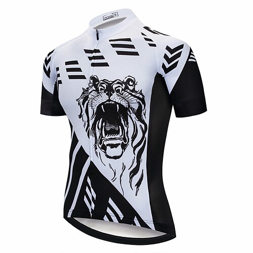 

21Grams Men's Cycling Jersey Short Sleeve Bike Top with 3 Rear Pockets Mountain Bike MTB Road Bike Cycling Breathable Quick Dry Moisture Wicking Reflective Strips White Tiger Polyester Spandex Sports