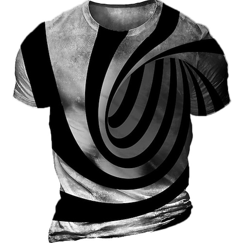 

Men's Unisex T shirt Tee 3D Print Optical Illusion Graphic Prints Spiral Stripe Crew Neck Street Daily Print Short Sleeve Tops Casual Designer Big and Tall Sports Gray