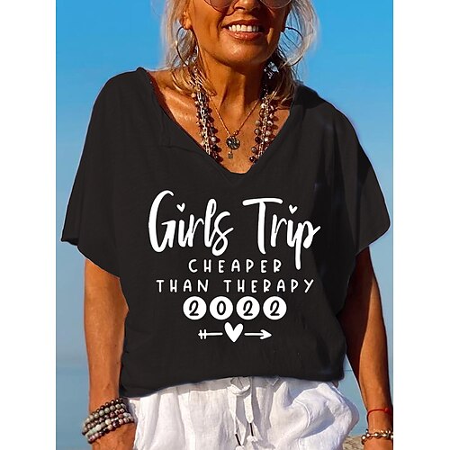 

Women's Casual Weekend Painting T shirt Tee Heart Text Short Sleeve Print V Neck Basic Tops Green Black Blue S