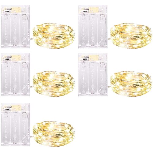 

5 Pack Fairy 5M 50 LEDs LED Lights Led Battery Operated String Lights With Time Function Waterproof Firefly Lights On Silver Wire for Home Party Wedding Decorations