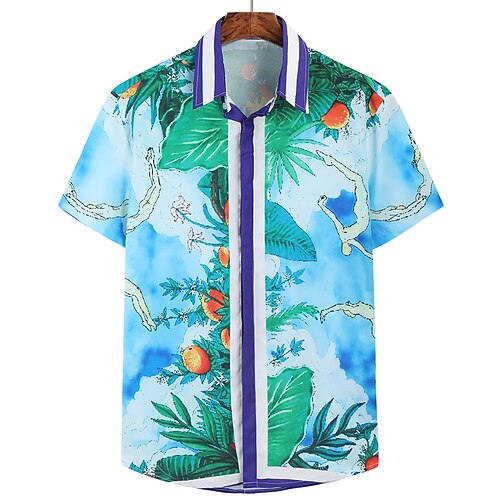 

Men's Shirt Graphic Classic Collar Casual Daily Short Sleeve Tops Tropical Rainbow