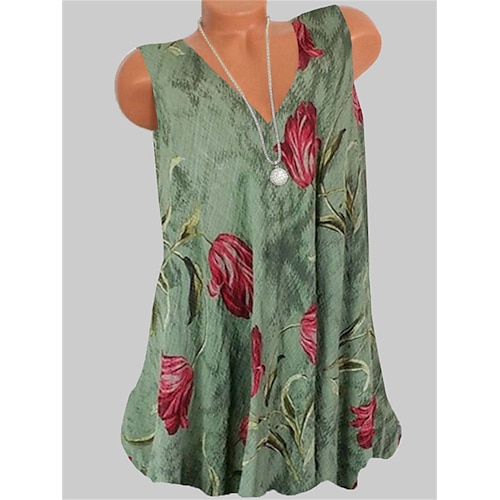 

Women's Floral Tank Top Camis Floral Print V Neck Casual Streetwear Tops Green / 3D Print
