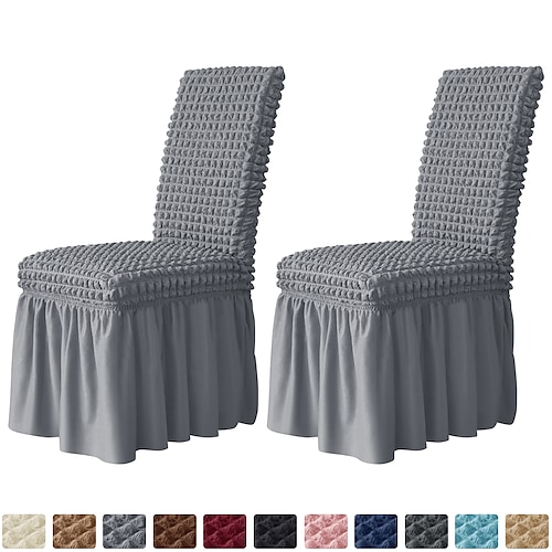 

2 Pcs Stretch Universal Dining Room Chair Covers Slipcovers with Skirt Jacquard Removable Washable Furniture Protector for Kids Pets Home Ceremony Banquet
