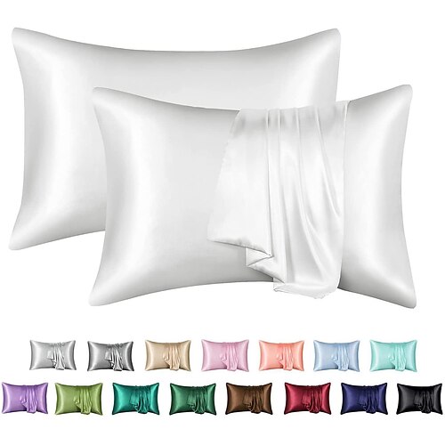 

2 uds funda de almohada de satén de seda helada de microfibra de seda simulada de color sólido funda de almohada de dormitorio para el hogar