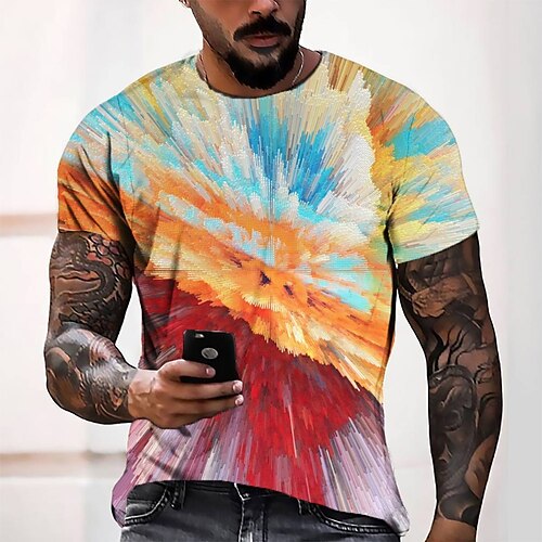 

Men's Tee T shirt Tee 3D Print Graphic Round Neck Casual Daily 3D Print Short Sleeve Tops Fashion Designer Cool Comfortable Orange
