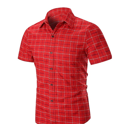 

Men's Shirt Plaid Turndown Street Casual Button-Down Short Sleeve Tops Casual Fashion Breathable Comfortable Black Khaki Red