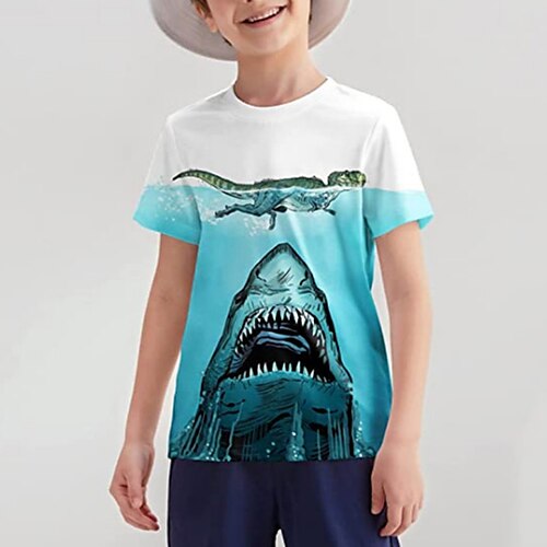 

Kids Boys T shirt Animal Outdoor 3D Print Short Sleeve Crewneck Active 3-12 Years Spring Blue