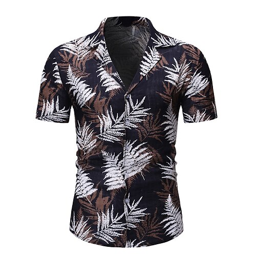 

Men's Shirt Floral Turndown Dark Green Khaki Black Outdoor Street Short Sleeve Button-Down Clothing Apparel Fashion Casual Breathable Comfortable