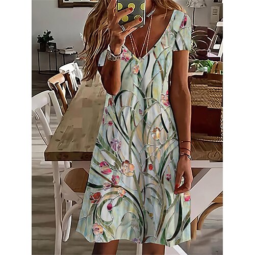 

Mujer Vestido de cambio Vestido Midi Rojo Azul Piscina Gris Manga Corta Bandera Estampado Primavera Verano Escote en Pico Vacaciones Holgado 2023 S M L XL XXL 3XL